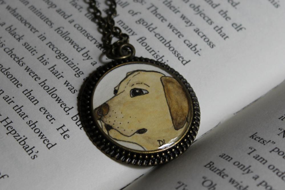 Yellow Lab Original Watercolor Art Pendant Necklace